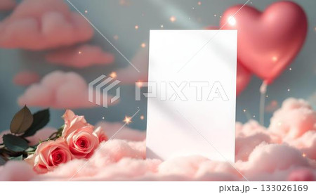 A Romantic Blank Card featuring Beautiful Roses and a Heart set in Soft, Dreamy Clouds A Romantic Blank Card featuring Beautiful Roses and a Heart set in Soft, Dreamy Clouds 133026169