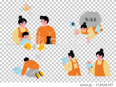 金欠に直面する家族のイラストセット 133026197