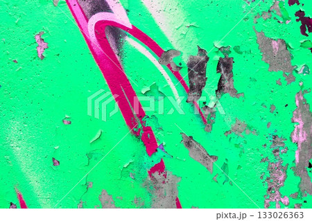 Neon Green and Pink Urban Graffiti Texture with Retro 80s Vibe 133026363