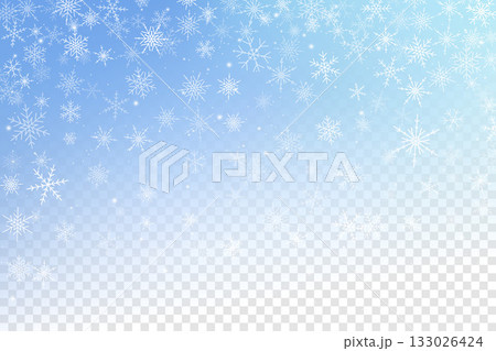 Winter vector background with falling snowflakes. Icy sky with light transparent effect. Frosty Christmas holiday blue magic backdrop. Winter vector background with falling snowflakes. Icy sky with light transparent effect. Frosty Christmas holiday blue magic backdrop. 133026424