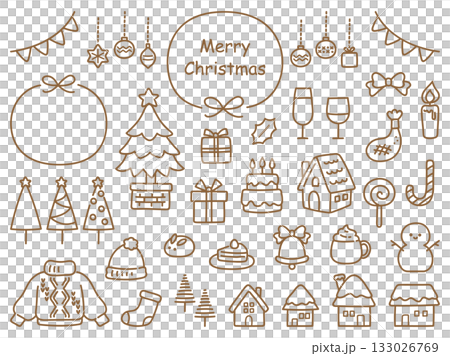 聖誕節手繪插畫集，棕色線條藝術 133026769