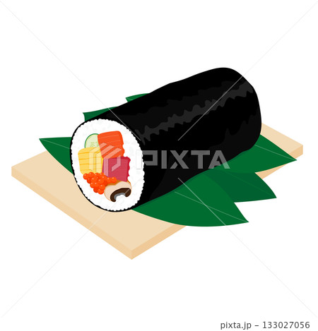 サーモンとだし巻き卵といくらとマグロときゅうりの恵方巻 サーモンとだし巻き卵といくらとマグロときゅうりの恵方巻 133027056