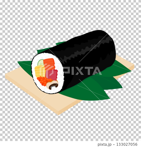 サーモンとだし巻き卵といくらとマグロときゅうりの恵方巻 サーモンとだし巻き卵といくらとマグロときゅうりの恵方巻 133027056