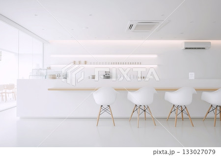 白で清潔感のあるモダンカフェのインテリア・店内デザイン 白で清潔感のあるモダンカフェのインテリア・店内デザイン 133027079