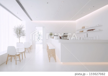 白で清潔感のあるモダンカフェのインテリア・店内デザイン 白で清潔感のあるモダンカフェのインテリア・店内デザイン 133027082