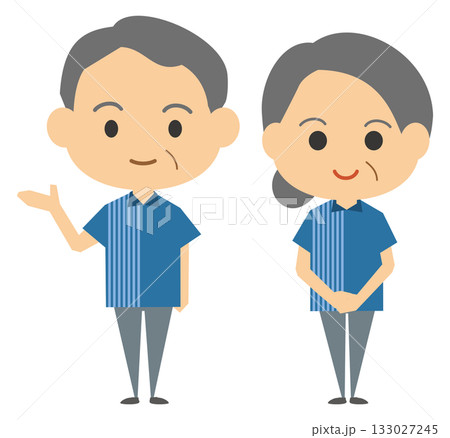 コンビニエンスストア店員のイメージイラスト（シニア男女セット） 133027245