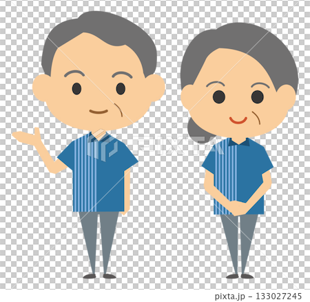 コンビニエンスストア店員のイメージイラスト（シニア男女セット） 133027245