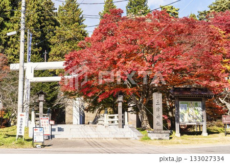 秋の土津神社（はにつじんじゃ）　参道の紅葉　もみじ　福島県猪苗代町 133027334