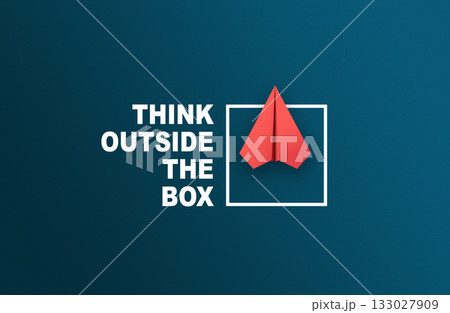 Think outside the box. Creative think outside box with paper plane Think outside the box. Creative think outside box with paper plane 133027909