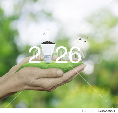 Happy new year 2026 green ecology and saving energy concept 133028054
