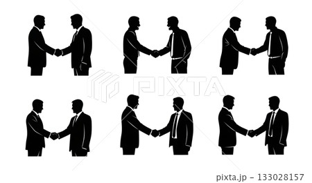 silhouettes of businessmen shaking hands silhouettes of businessmen shaking hands 133028157