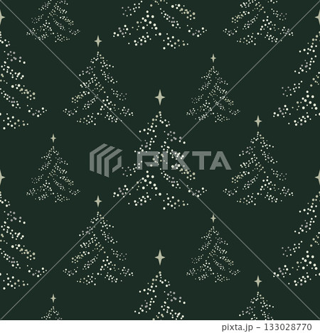 Christmas pattern with sprinkles pine tree, deep green background. Seamless background for textiles, wallpapers, and festive cards decorations. Christmas pattern with sprinkles pine tree, deep green background. Seamless background for textiles, wallpapers, and festive cards decorations. 133028770