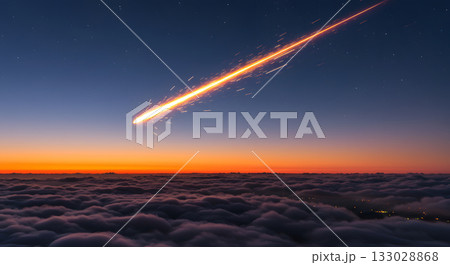 夕暮れの空を駆ける火球 133028868