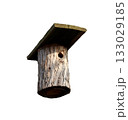 Homemade birdhouse in the form of a log with a hole - isolated 133029185