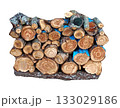 Woodpile, stacking firewood - isolated 133029186