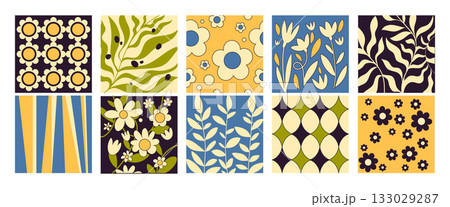 Retro y2k floral groovy pattern set 133029287