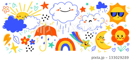 Cute weather character icon set 133029289