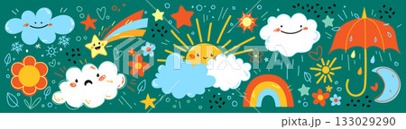 Cute weather icons set 133029290