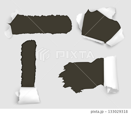 Torn paper holes with rolls on damaged edges 133029318
