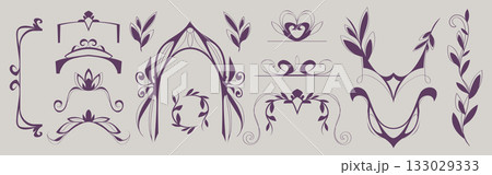 Art nouveau frame border ornament set Art nouveau frame border ornament set 133029333