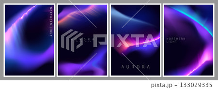 Vertical posters with aurora borealis on dark 133029335