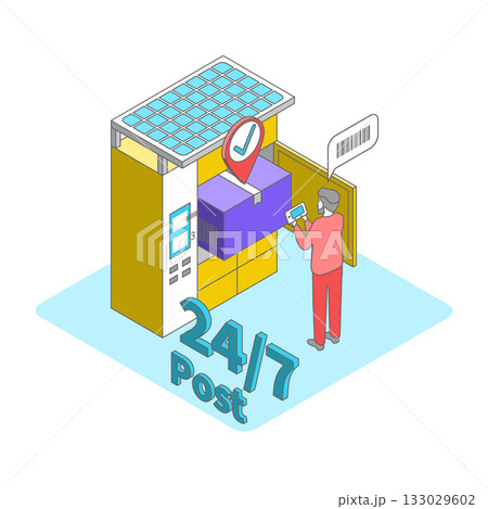 Cartoon Color Parcel Locker and Fast Delivery Service Concept 3d Isometric View Line Elements. Vector illustration of Postal Point Self-service Cartoon Color Parcel Locker and Fast Delivery Service Concept 3d Isometric View Line Elements. Vector illustration of Postal Point Self-service 133029602