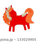 Red horse with a wreath of daisies 133029905