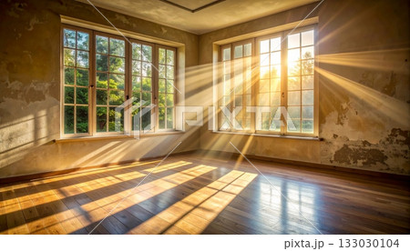 Inside a bright, contemporary room with wooden floors, large windows and light-coloured walls. Inside a bright, contemporary room with wooden floors, large windows and light-coloured walls. 133030104