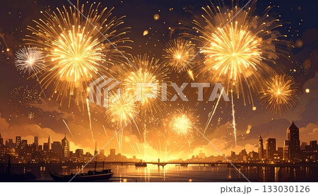 Colorful fireworks illuminate the night sky, beautifully celebrating the New Year. Colorful fireworks illuminate the night sky, beautifully celebrating the New Year. 133030126