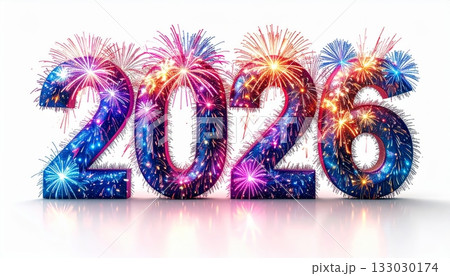 Celebrate the New Year with the numbers 2026 and colorful illustrations. 133030174
