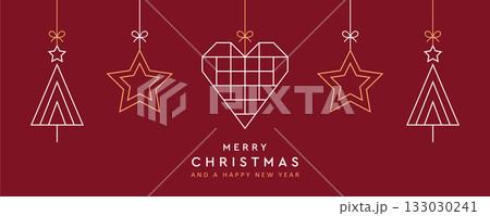 merry christmas card with hanging decoration vector illustration 133030241