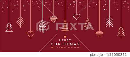 merry christmas card with hanging decoration in form of tree and heart vector illustration merry christmas card with hanging decoration in form of tree and heart vector illustration 133030251
