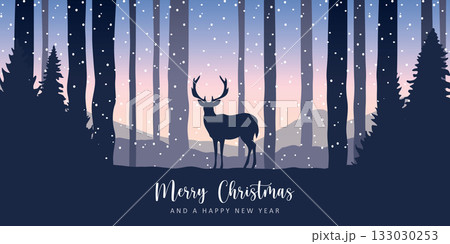 christmas winter border with deer in forest vector illustration 133030253
