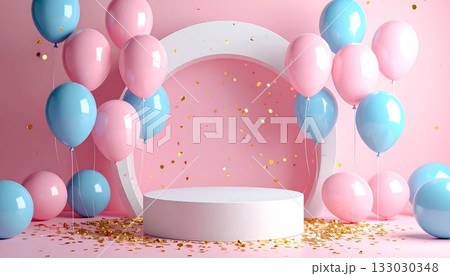 Colorful party decorations with balloons to celebrate the fun festival. 133030348