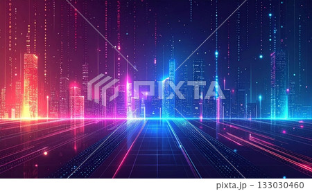 Abstract blue fractal pattern design background with dynamic technology light lines. 133030460