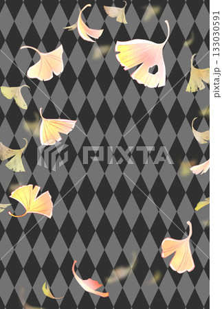 舞い散るイチョウ　縦長　ポストカードサイズ　ブラックフライデー 133030591