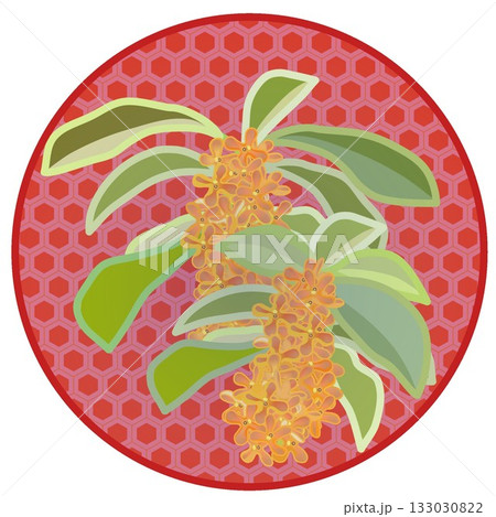 円形背景のついた金木犀のイラスト 133030822