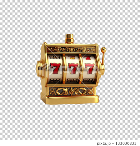 3D casino slots with roulette and chips on white background 133030833