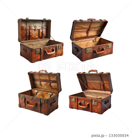 Vintage antique brown wooden treasure chest with a metal lock, isolated on a white background 133030834