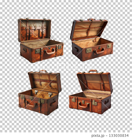 Vintage antique brown wooden treasure chest with a metal lock, isolated on a white background 133030834