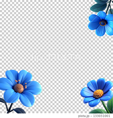Blue floral frame and floral border in nature with blooming flowers in spring. 133031001