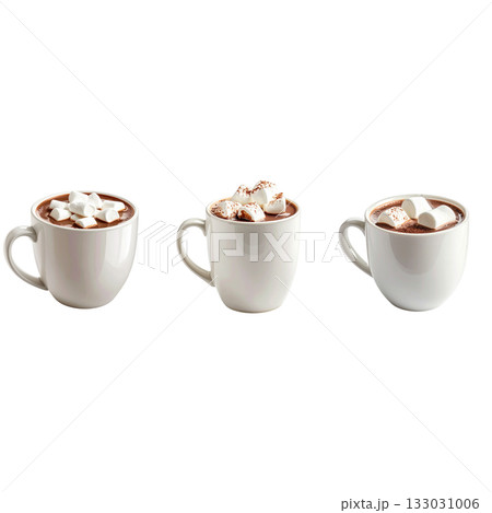 Coffee drinks in cups such as latte, espresso, cappuccino or sweet hot chocolate on a white background 133031006