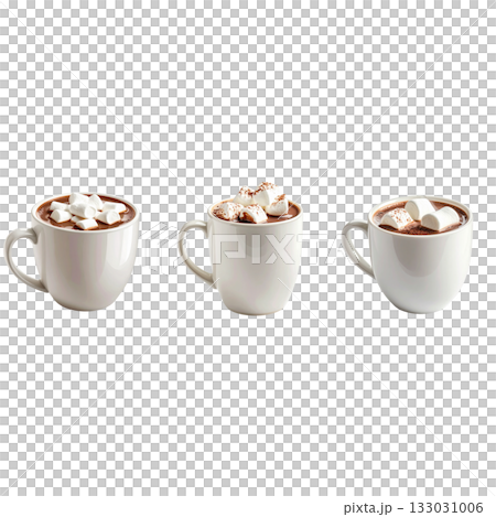 Coffee drinks in cups such as latte, espresso, cappuccino or sweet hot chocolate on a white background 133031006