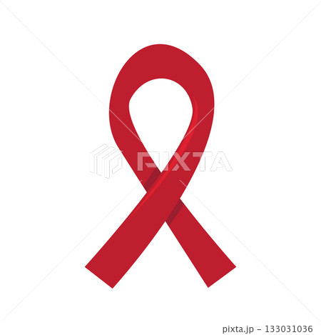 Red ribbon symbol of december world aids month. Doodle style red support ribbon isolated on white background. Sticker , label and icon of AIDS AWARENESS MONTH and DAY 133031036
