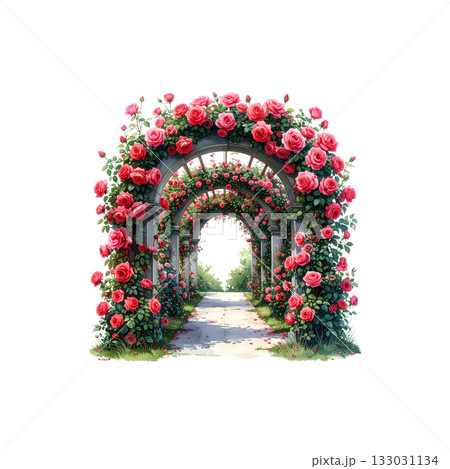 An ancient medieval stone archway decorated with floral wreaths An ancient medieval stone archway decorated with floral wreaths 133031134