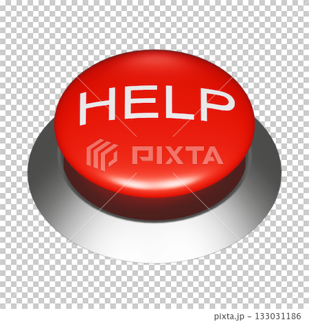 3DCG 圖形，圓形按鈕上寫著「HELP」字樣。透明紅色開關材料 133031186