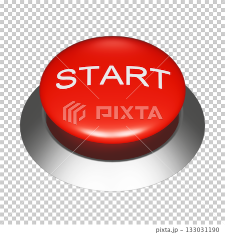 3DCG 圖形，圓形按鈕上寫著「START」字樣。透明紅色開關材料 133031190