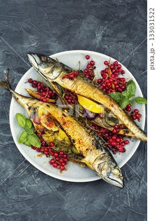 Grilled fish, mackerel, barbeque. Grilled fish, mackerel, barbeque. 133031522