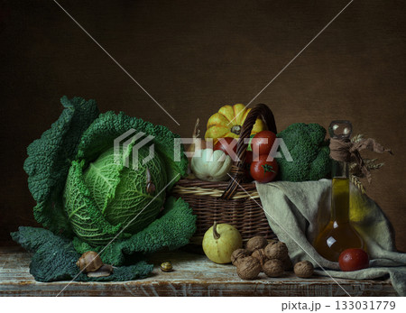 Still-life. Balanced diet food background. Selection of various paleo diet products for healthy nutrition Still-life. Balanced diet food background. Selection of various paleo diet products for healthy nutrition 133031779