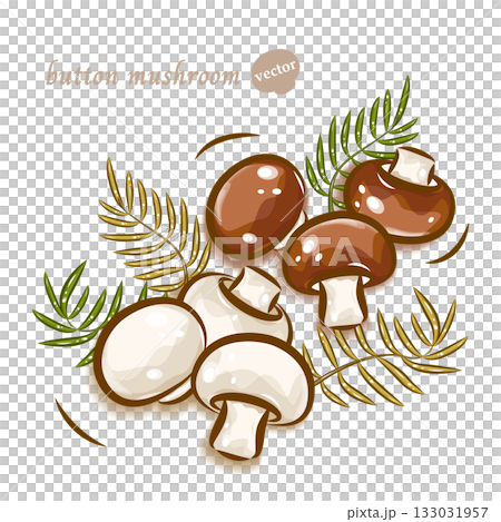 可愛的白色蘑菇和棕色蘑菇 | 蘑菇普普藝術 | 向量圖 133031957